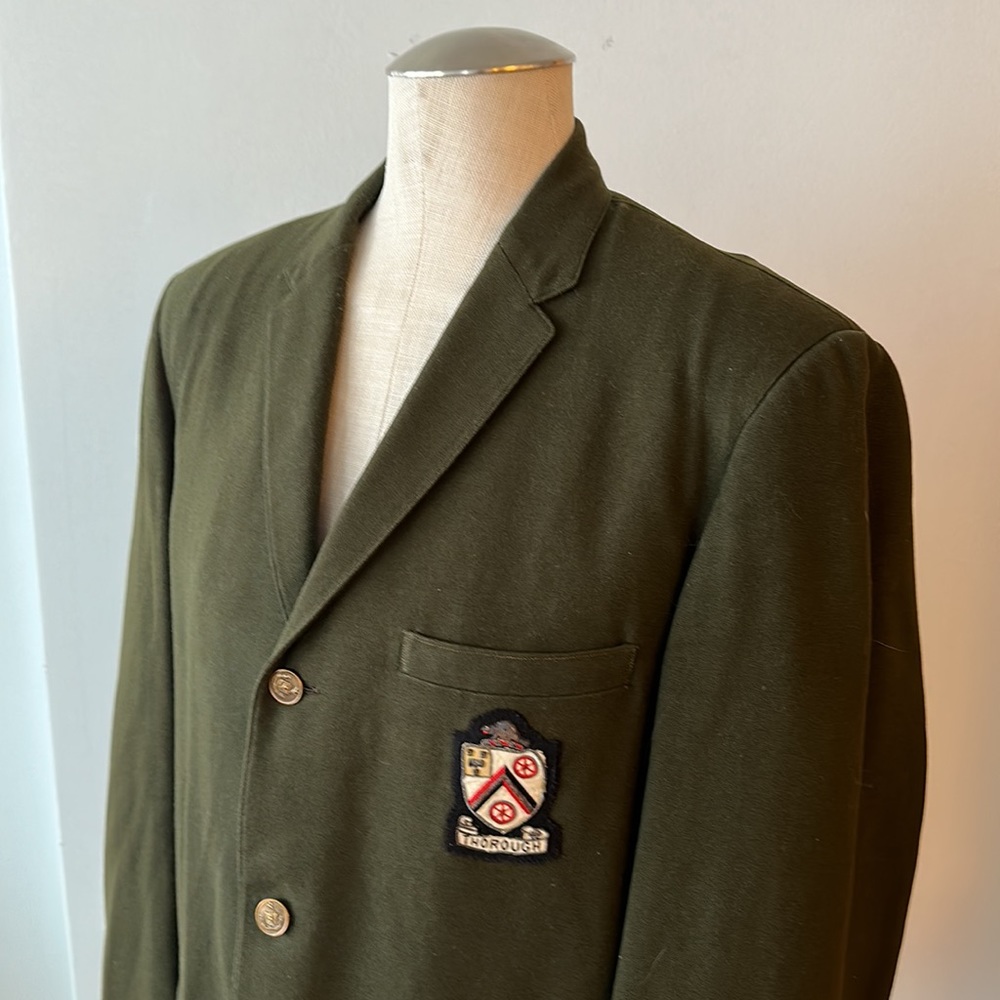 Vintage Men’s army green Thorough patched/crested jacket .